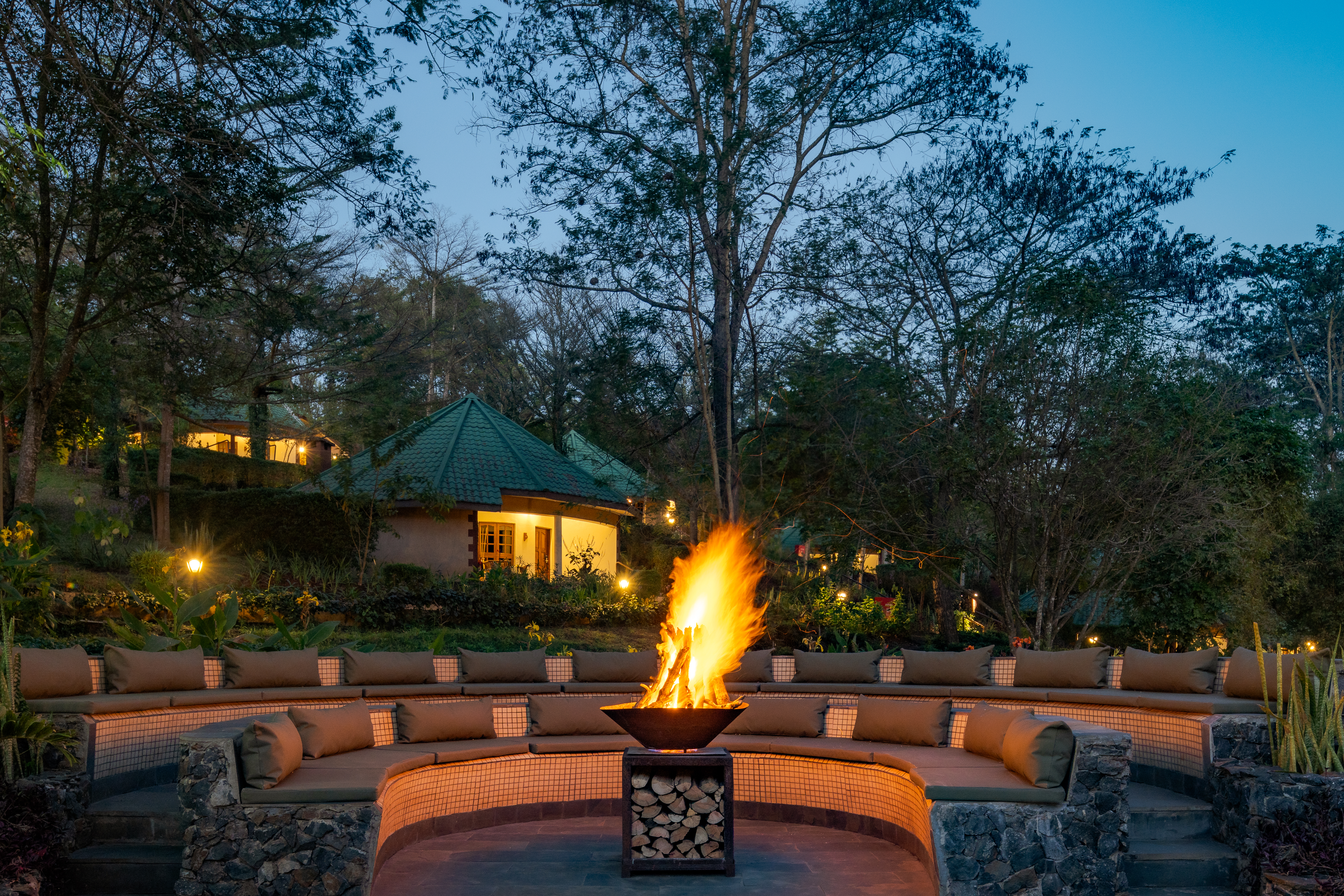 Outdoor pool and patio at a luxury lodge